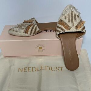 Cream and Brown Embellished Mules